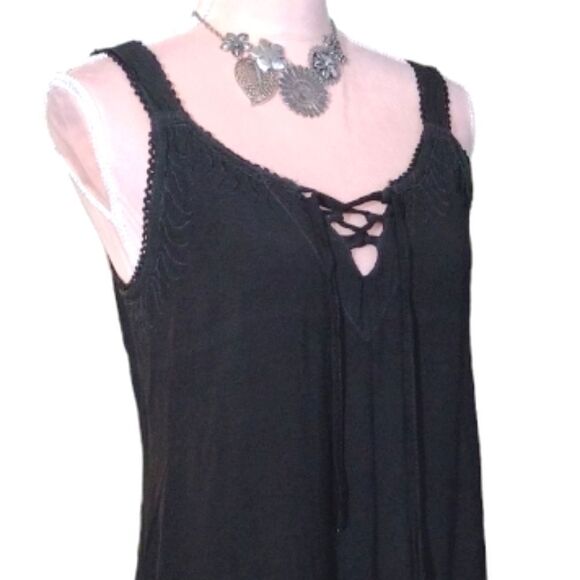 VTG 90s Black Gold Hawaiian Embroidered Fairycore Mini Dress Medium - Picture 14 of 16